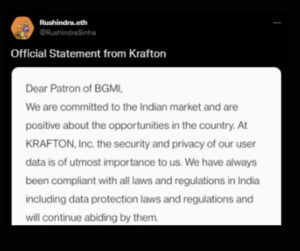  statement by the Krafton India CEO 