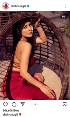 Shahnaz Gill in Red Dress