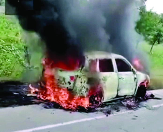 Car Caught Fire on Jind-Rohtak Bypass