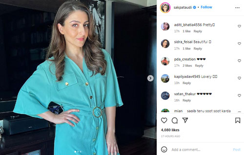 Soha Ali Khan shared a Pic in 'Sea Green' Outfit, Fans Comments